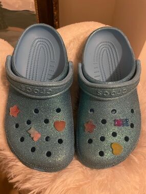 Glitter Light Blue CROCS Sandals with Charms
